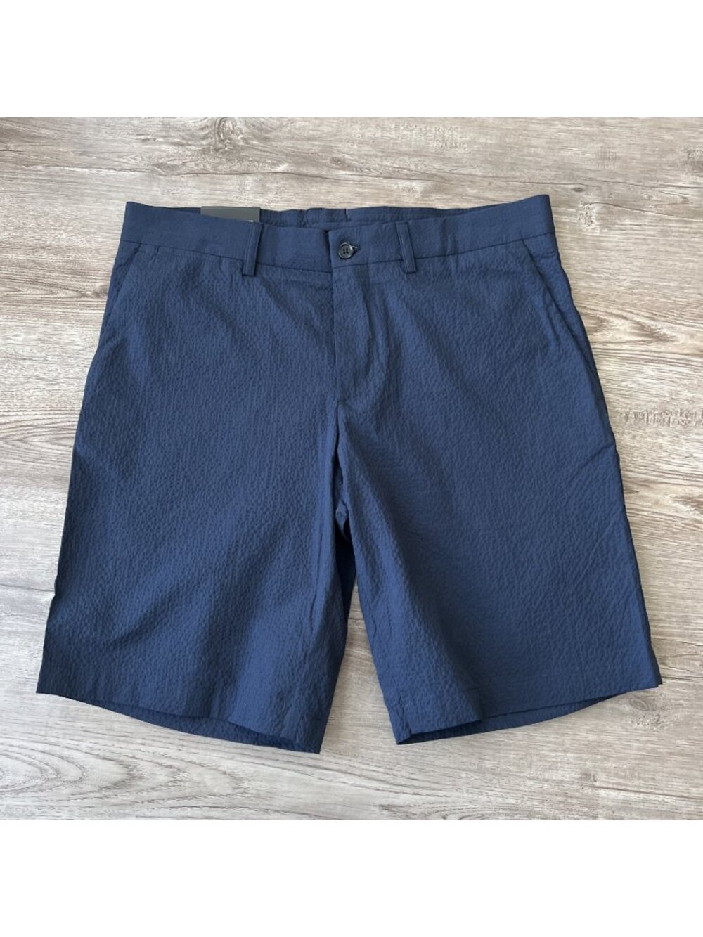 J Lindeberg Nathan Seersucker Shorts Mens 32 Navy 9"‎ Inseam Stretch NWT